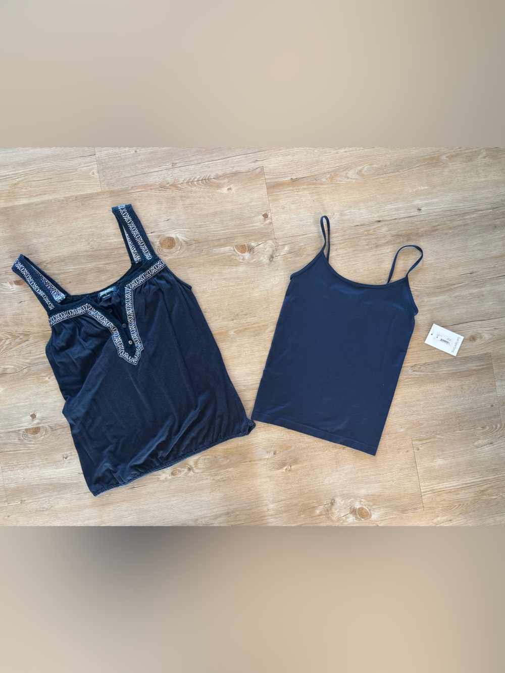 Set of 2 Women’s Tank Tops - Navy Embroidered Boho Tank Top Duo